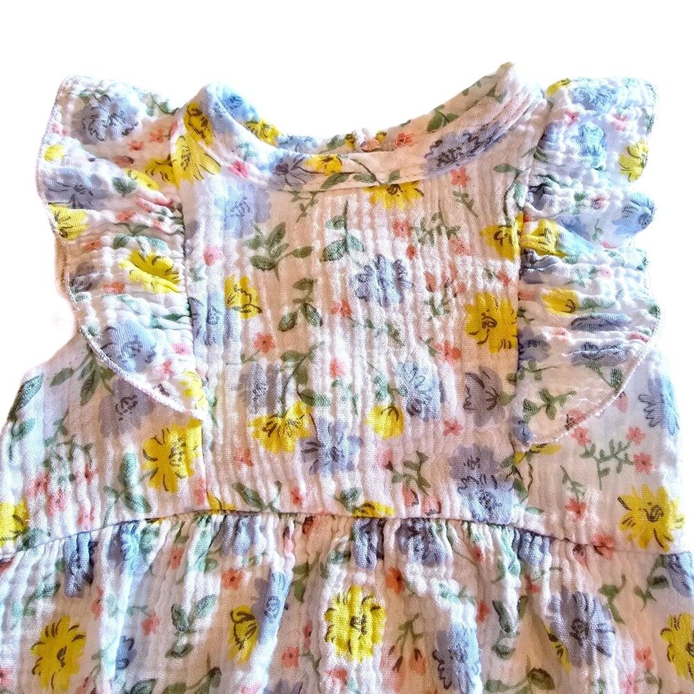 Lila & Jack Baby Girls 9-12M Floral Cotton Gauze Bubble Romper Ruffle Blue Pink